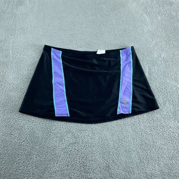 TYR Womens DriMax Black Swim Skirt With Purple & Aqua Stripes Size Large 2662 - Picture 1 of 9